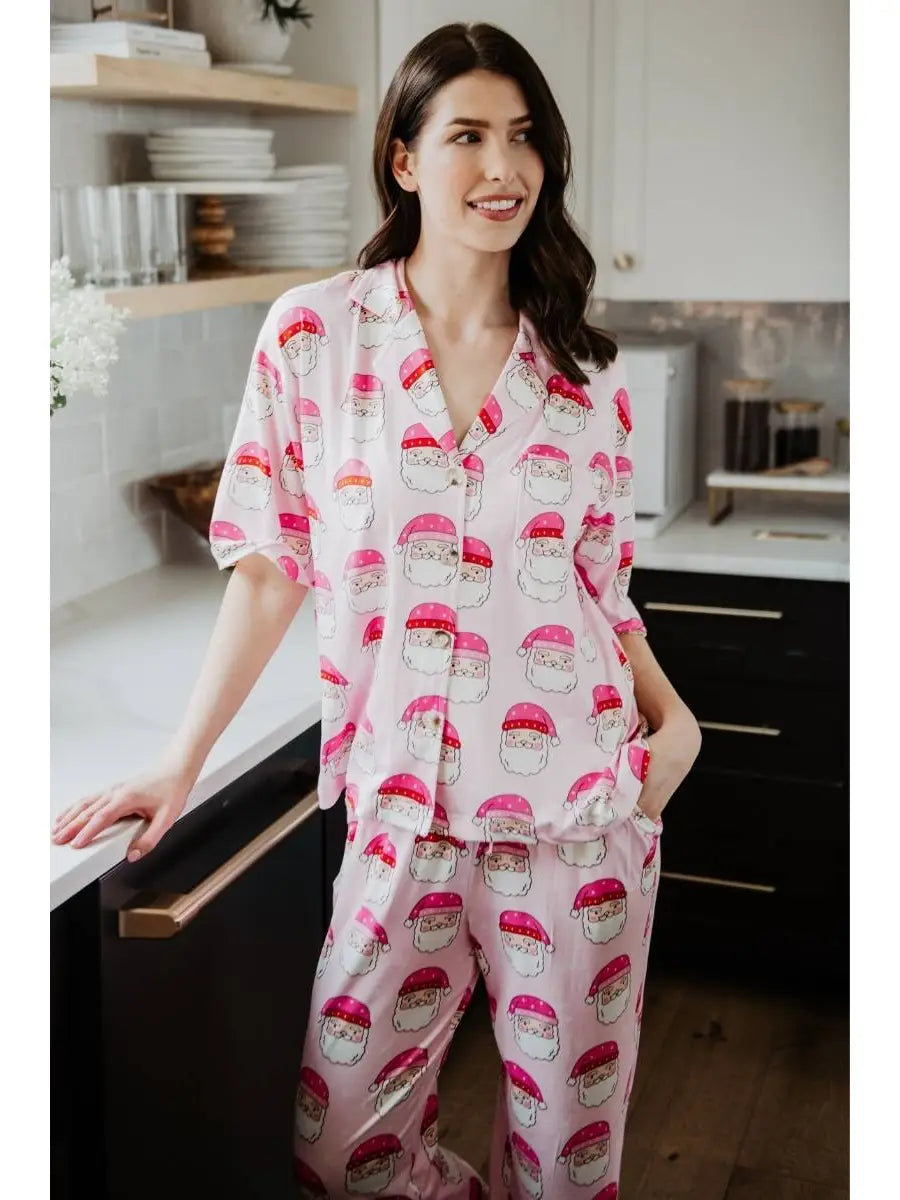 Pink Santa Face Women's Christmas Pajamas