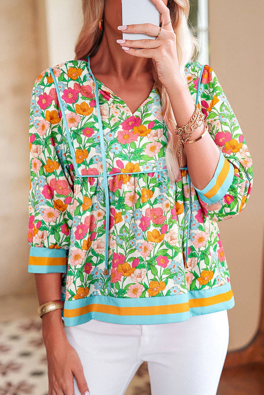 Green Floral Print Babydoll Blouse