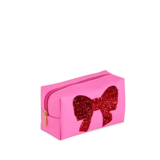 Cara sequin bow zip pouch-pink