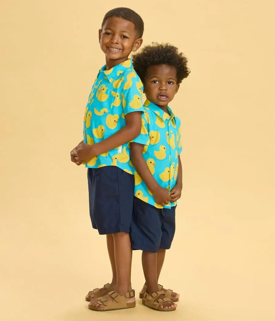 Tipsy Elves - Kid's Rubber Ducky Hawaiian Shirt - Youth Button Down: M (8)