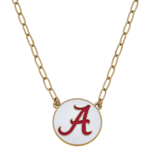 Canvas Style - Alabama Crimson Tide Enamel Disc Pendant Necklace in White