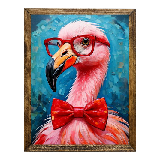 Jarmz Designs - ARTISTIC SERIES TIMBERLAND- ANIMALS WITH GLASSES FLAMINGO: 9"x11"