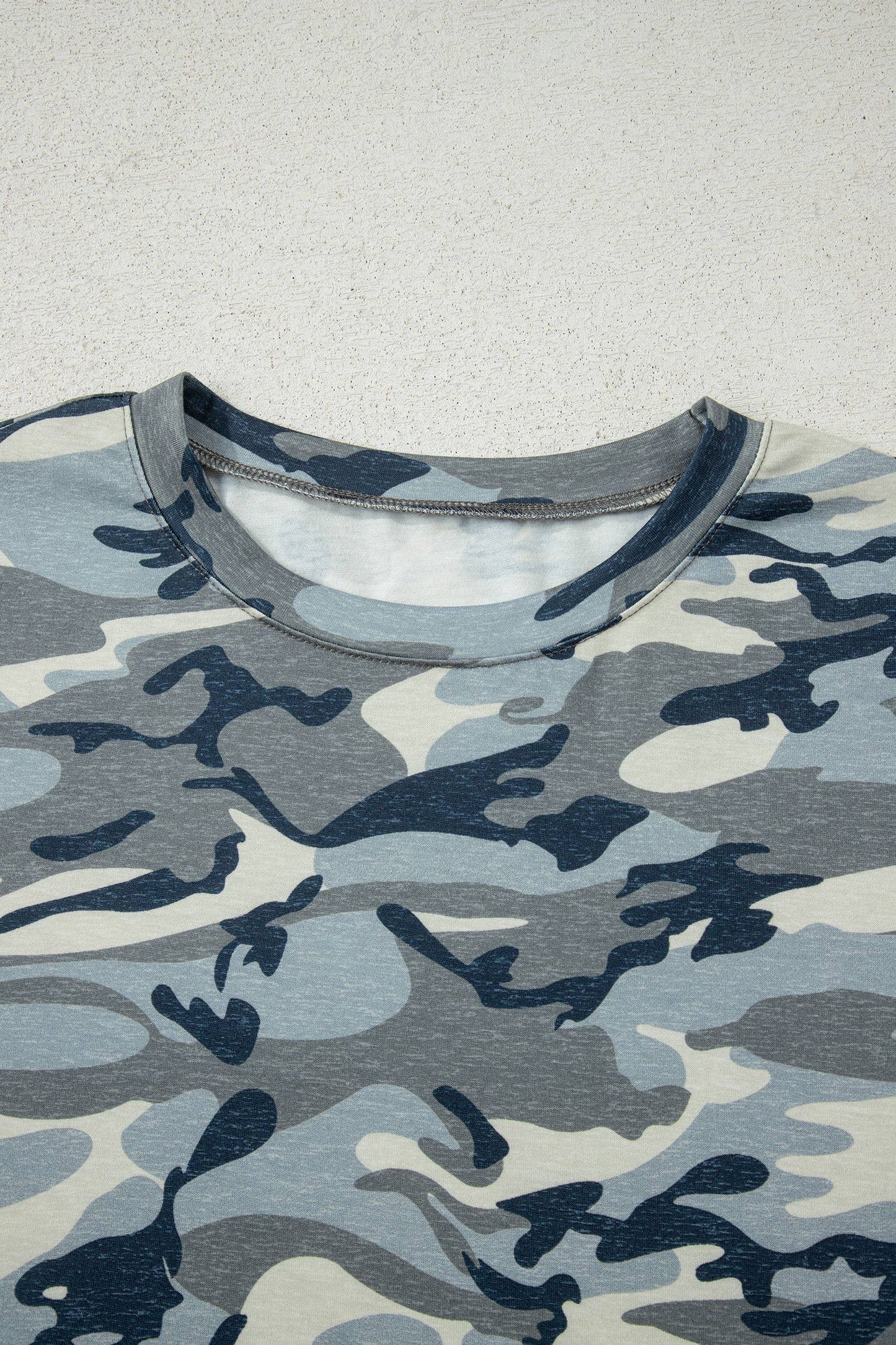 Camouflage Print Crew Neck T Shirt-L