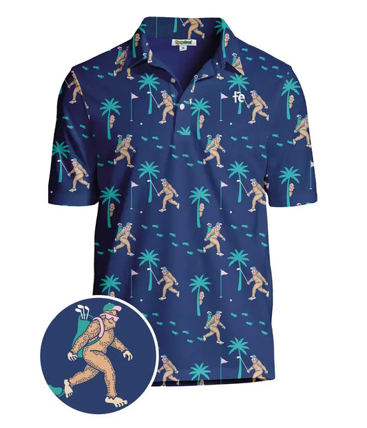 Tipsy Elves - Bigfoot Bogey Men's Golf Shirt - Blue Sasquatch Golf Polo