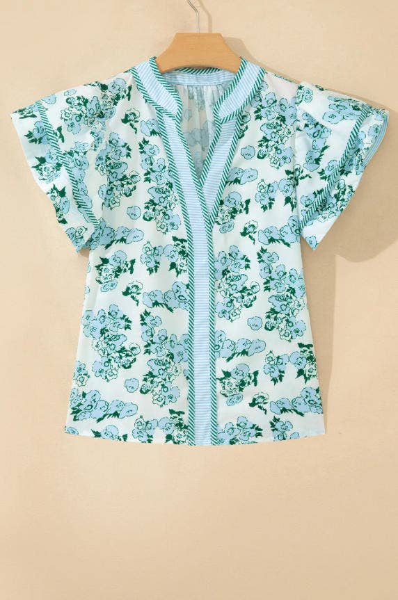 Green Floral V-Neck Shirt