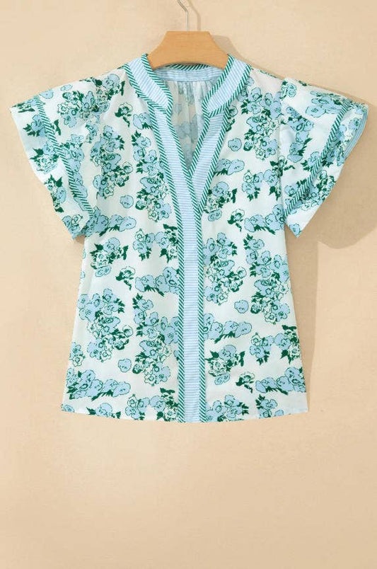 Green Floral V-Neck Shirt