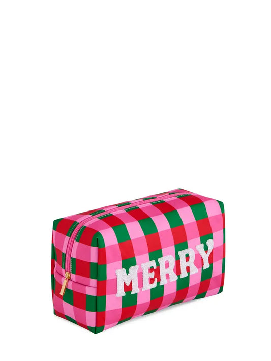 cara checkered "merry' zip pouch
