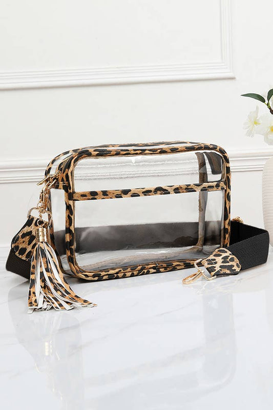 Hana - Clear PU Cross Body Camera Bag: Leopard