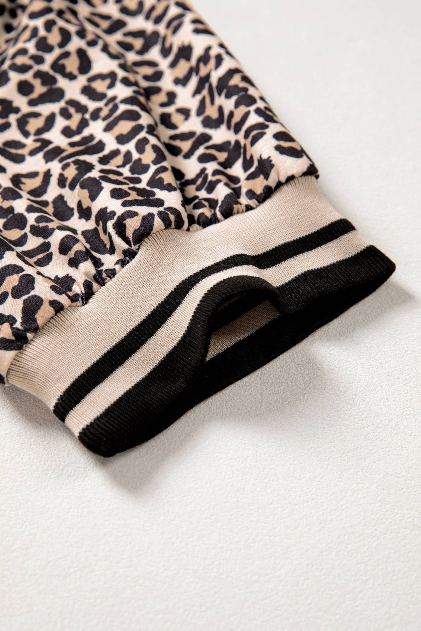 Leopard Half Zip Stripe Mock Neck Top-M