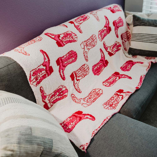 Light Pink Western Boots Comfy Throw Blanket