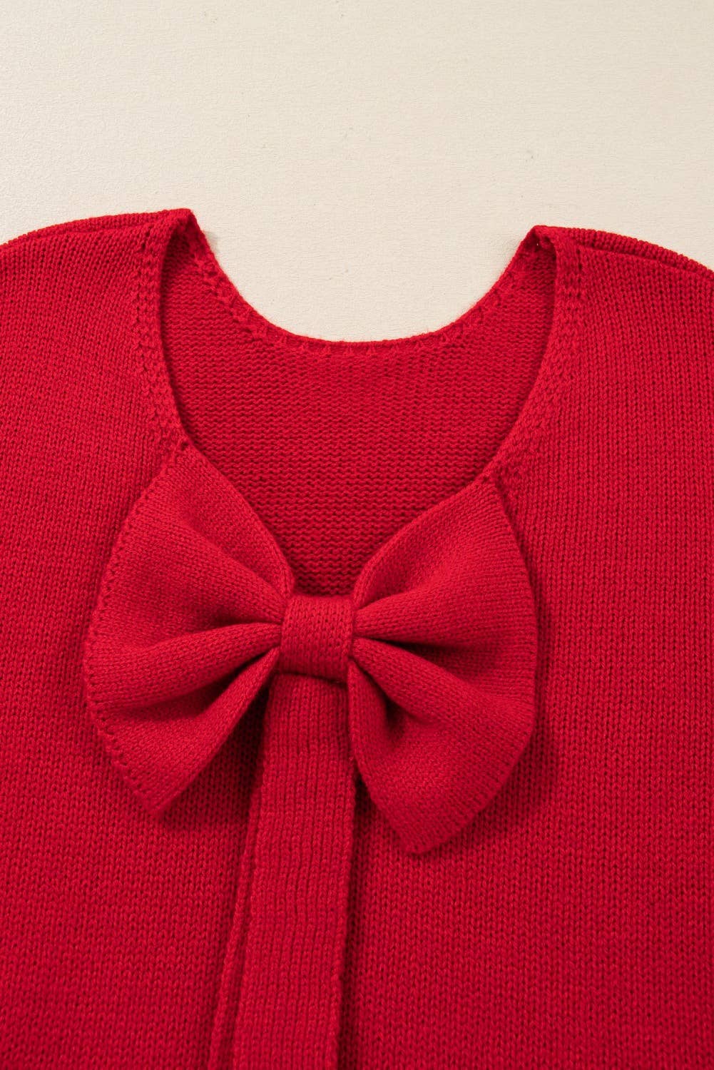 Pink Backless Bubble Sleeve Back Bow Sweater- XL