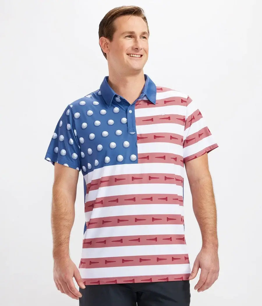 Tipsy Elves - U-S-Ace Golf Polo Shirt - Men's Patriotic Flag Golf Apparel: 3XL