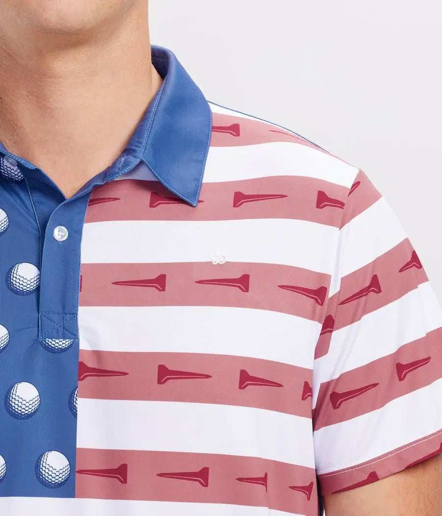 Tipsy Elves - U-S-Ace Golf Polo Shirt - Men's Patriotic Flag Golf Apparel: 3XL