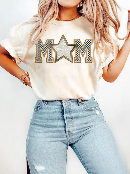 Retro Star Checkered Mom tee