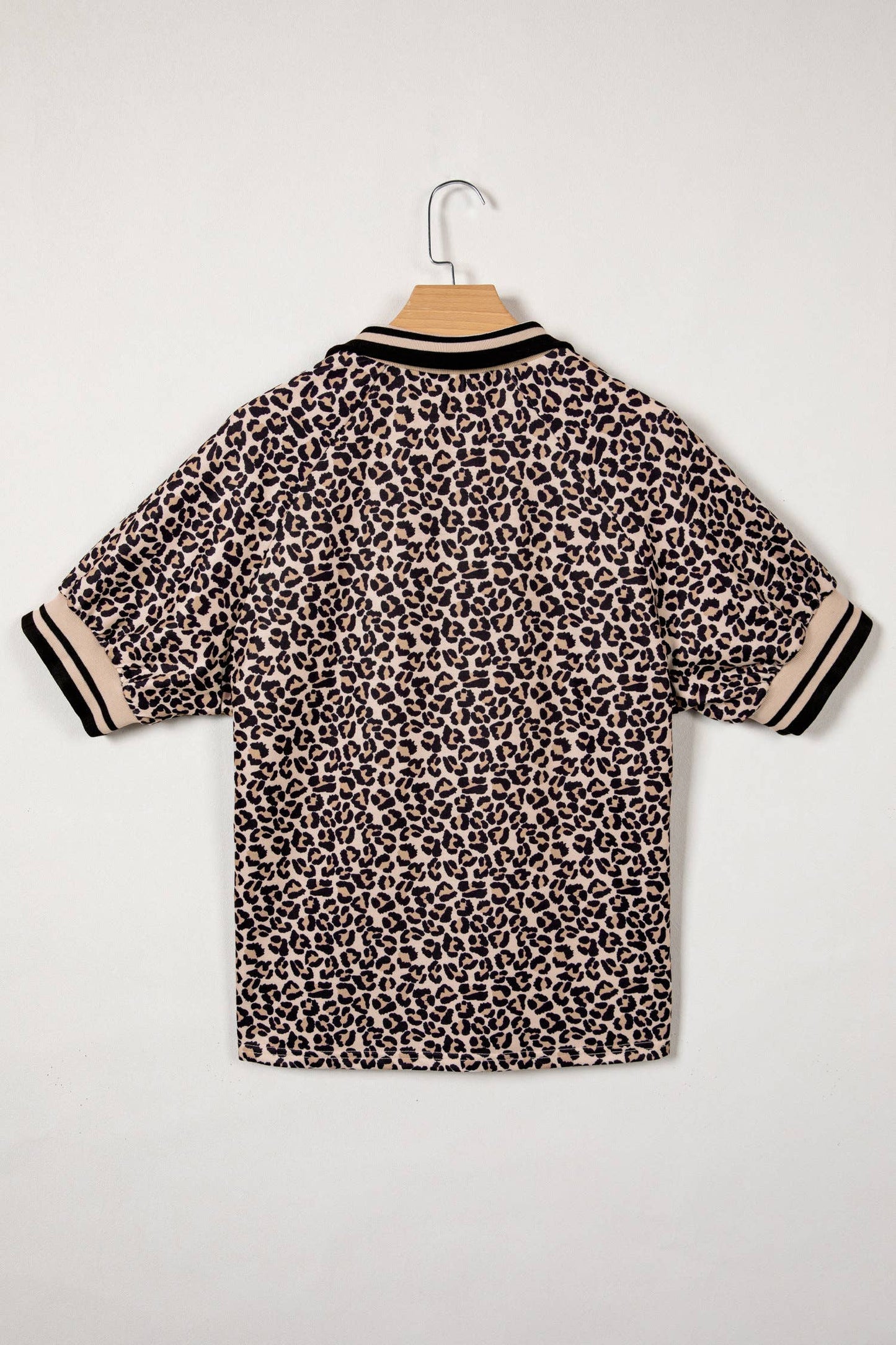 Leopard Half Zip Stripe Mock Neck Top-S