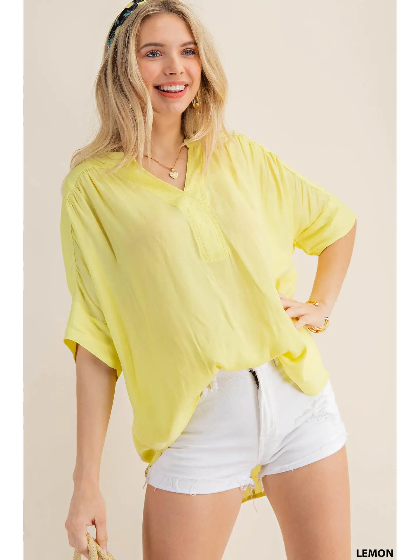 Lemon Top drop shoulder Split neckline