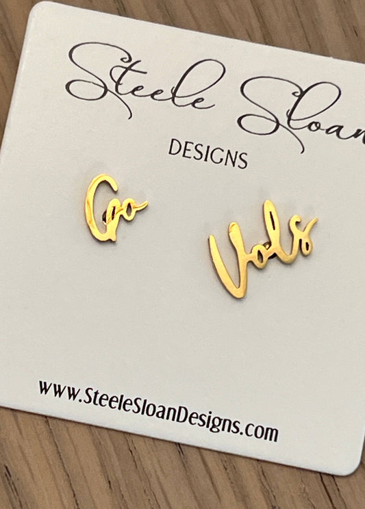 Go Vols Cute Game Day Gold Stud Earrings