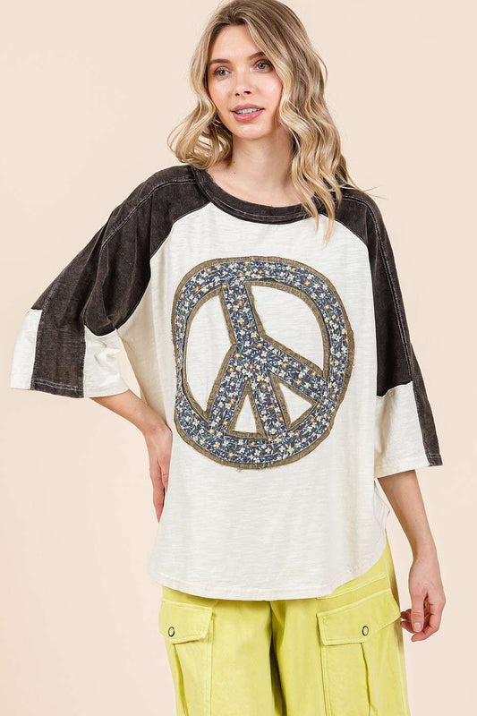 Peace Sign Patch Mineral Wash Top