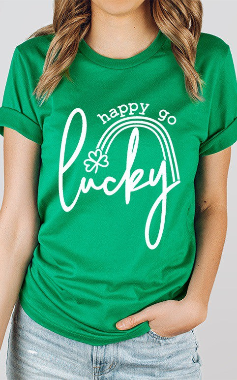 Happy Go Lucky Rainbow St Patricks Day Graphic Tee