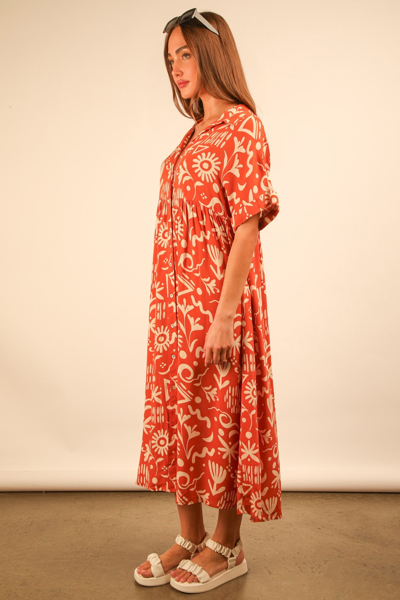 Oversized Printed Shirt Midi Dress