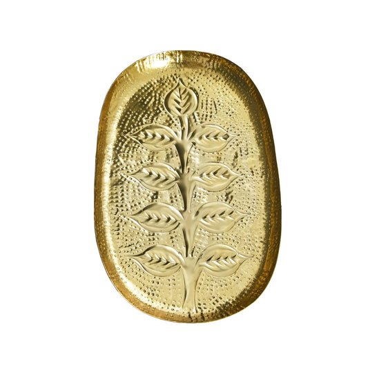 Decorative Debossed Metal Tray, Antique Gold Finish