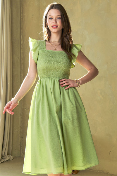 Green Ruffle Cap Sleeve Madi Dress