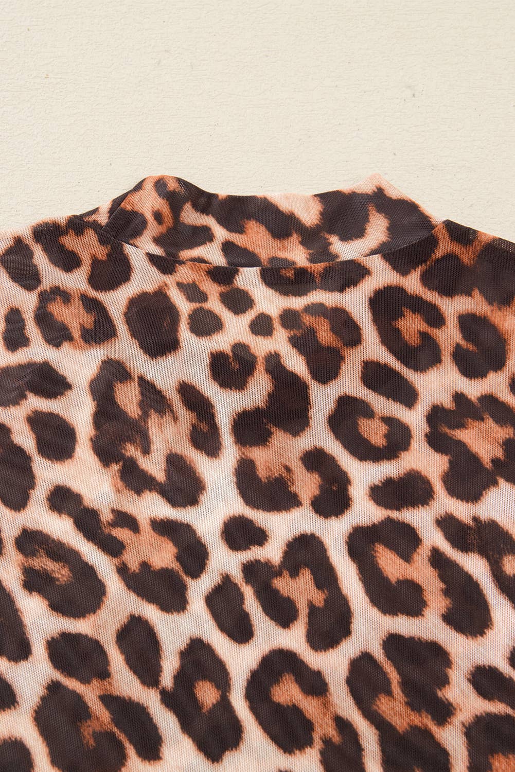 Leopard Mock Neck Plus Size Mesh Top XL