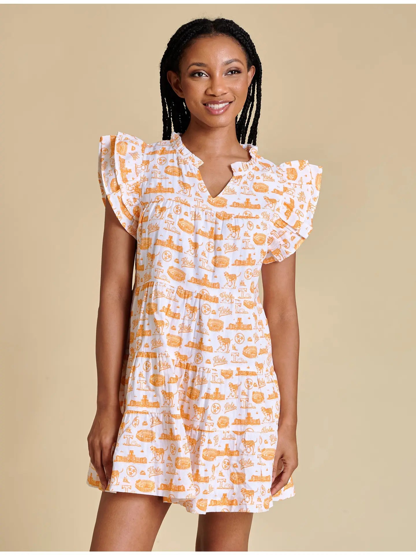 The Team Toile Flutter Sleeve Dress | Tennessee
