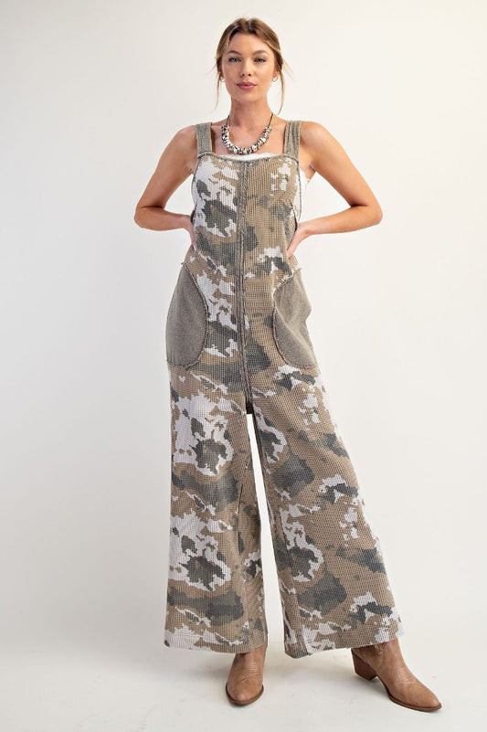 Camouflage Printed Thermal Washed Jumpsuit