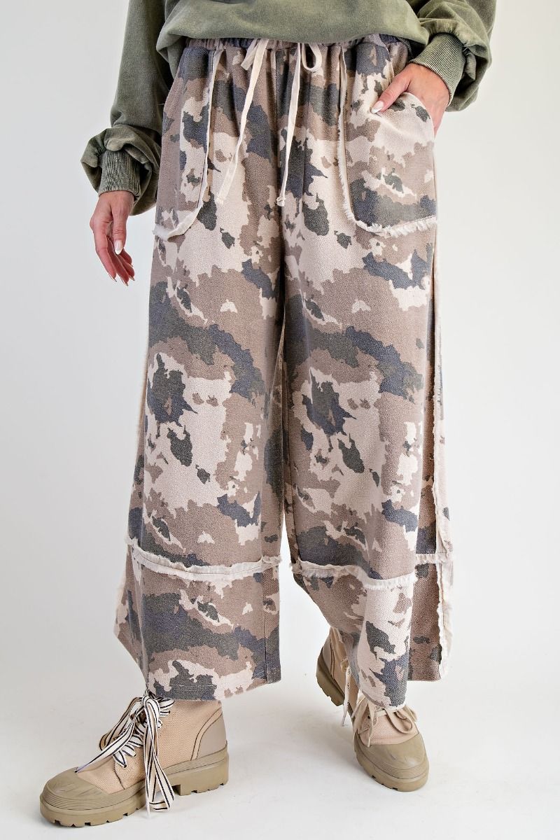 Camoflage Print Washed Terry Pants
