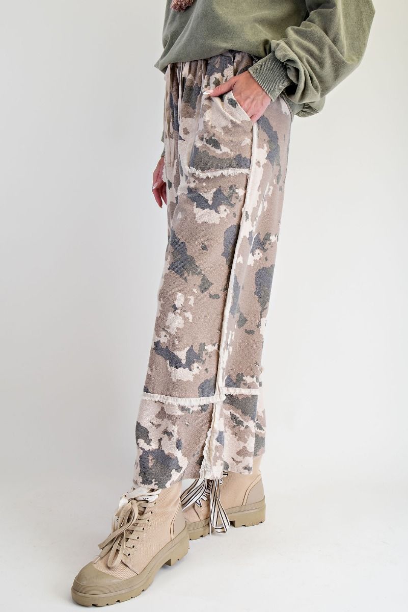 Camoflage Print Washed Terry Pants