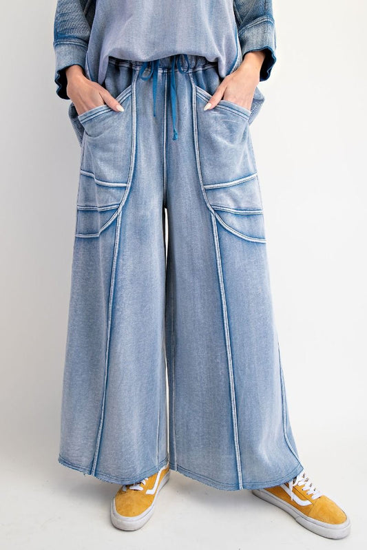 Washed Denim Terry Knit Pant