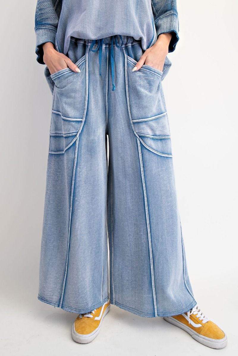 Washed Denim Terry Knit Pant
