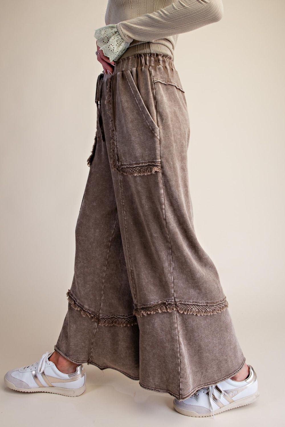SELF FRAY WASHED TERRY PANTS