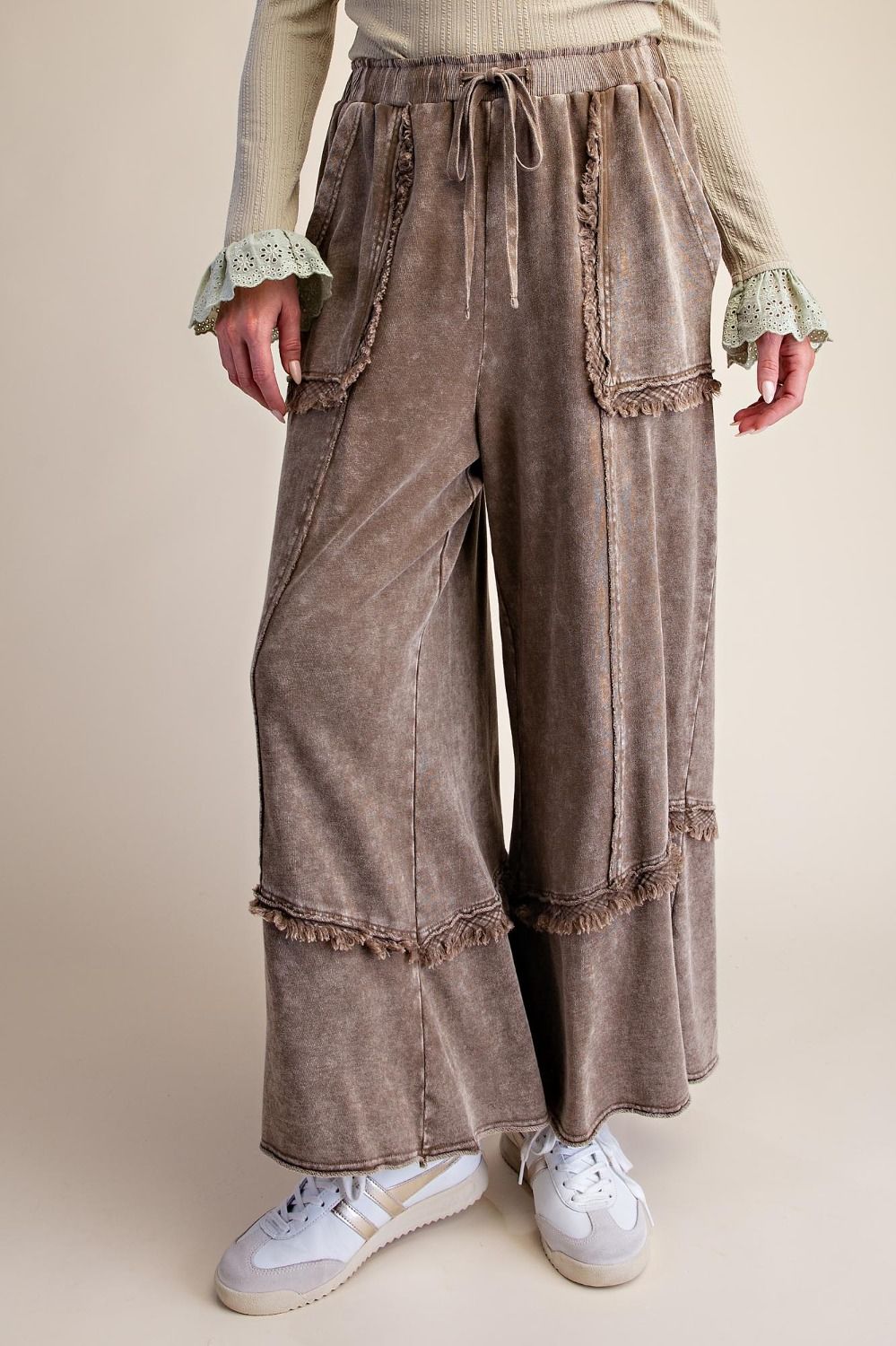SELF FRAY WASHED TERRY PANTS