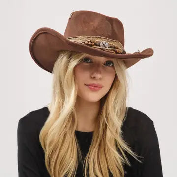 Rustic Cowgirl with Feather Fedora Hat