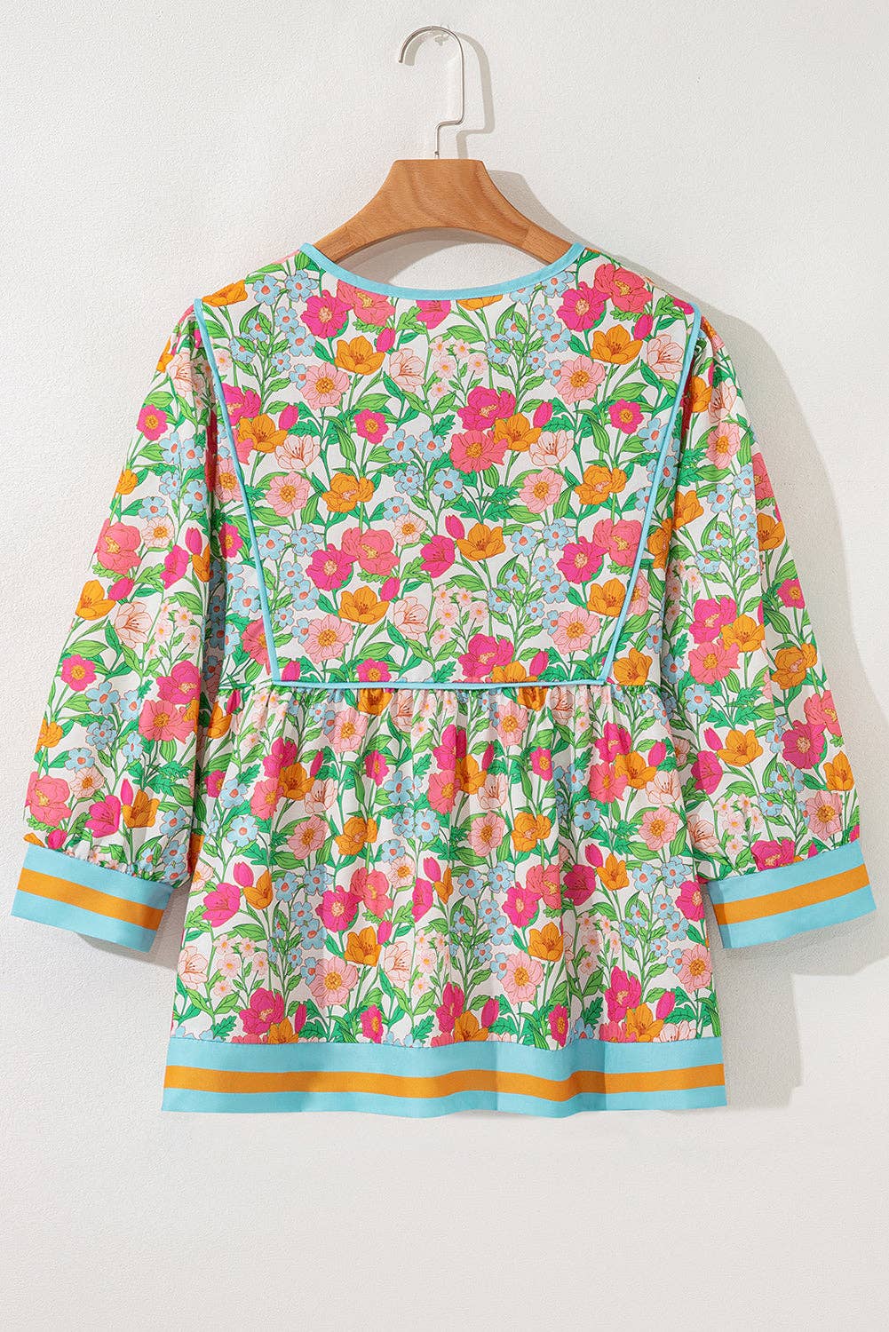 Green Floral Print Babydoll Blouse