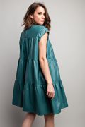 Faded Teal Leather Tiered Dress