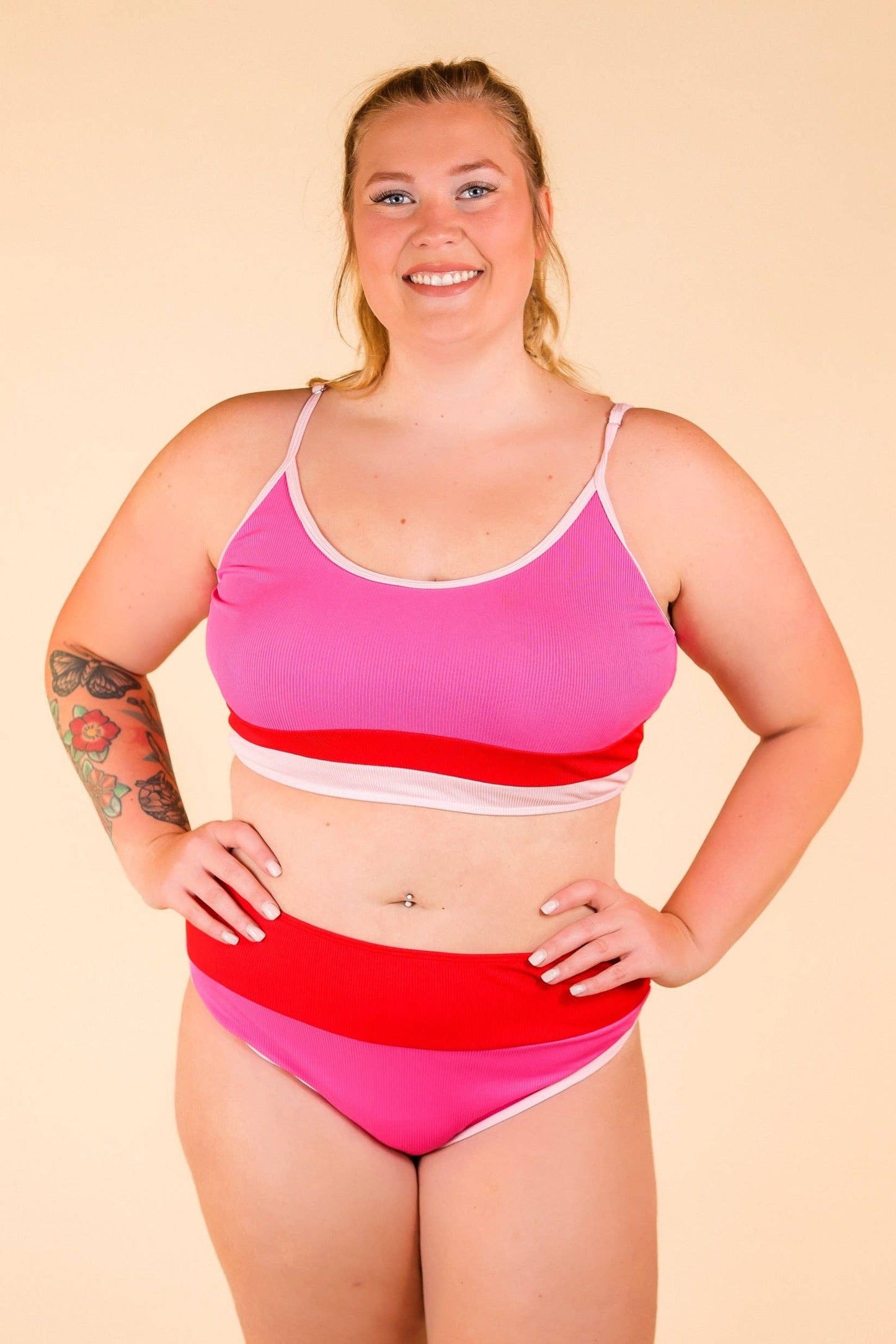 GRACE+EMMA by Southern Grace - Pink & Red Color-Block Two-Piece Swim: Hot Pink / 3X-Large