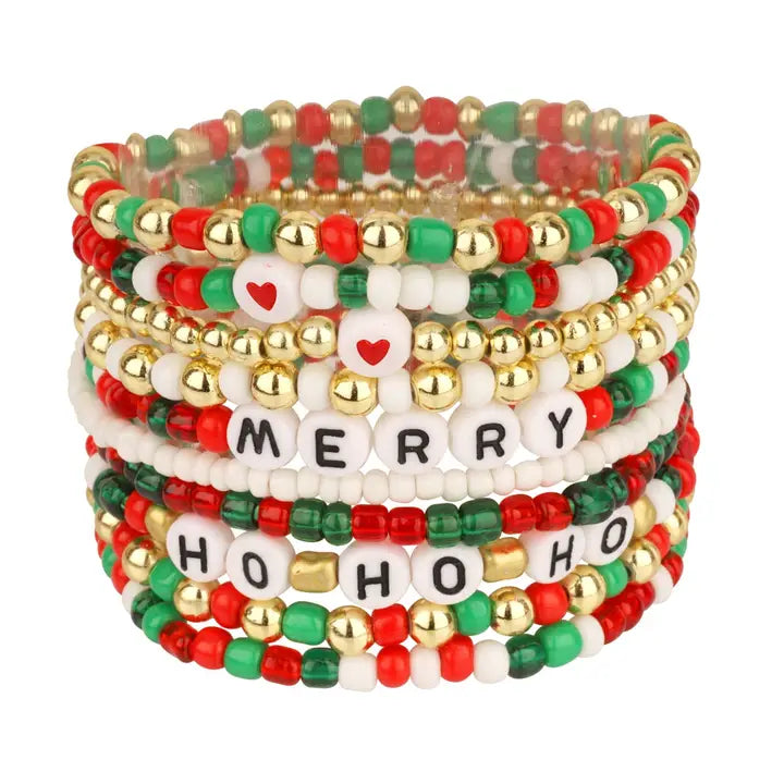 Christmas Seed Bead Multi Stackable "Ho, Ho, Ho" and "Merry" Rows