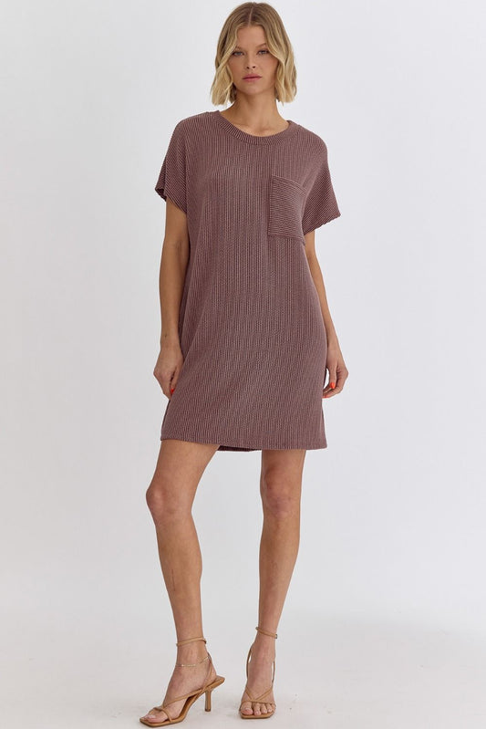 Ribbed Round Neck Mini Dress