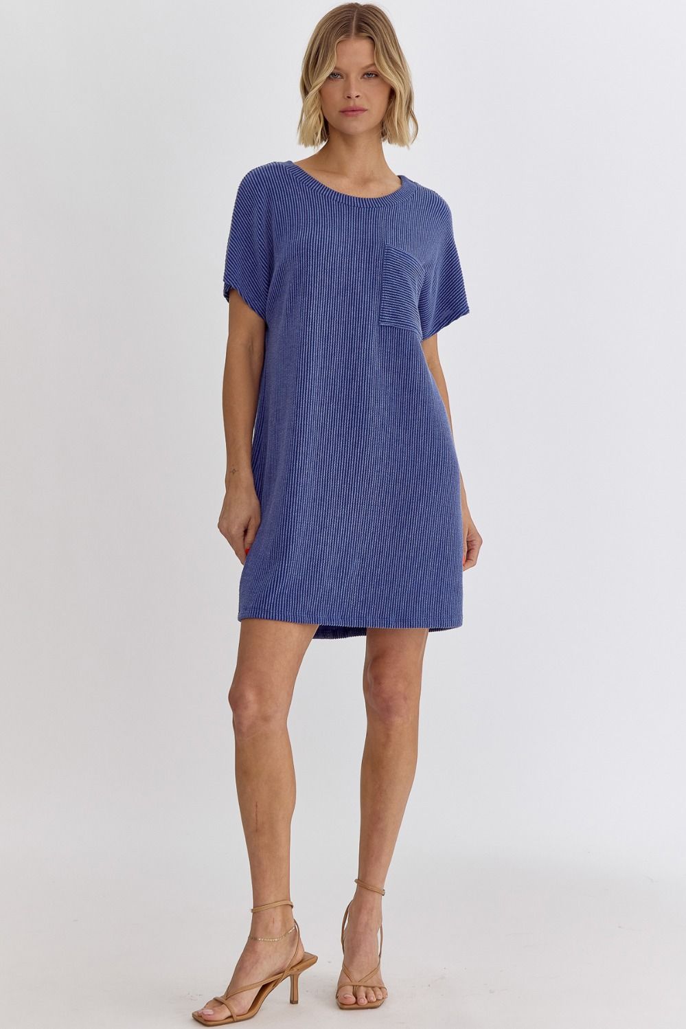 Ribbed Round Neck Mini Dress