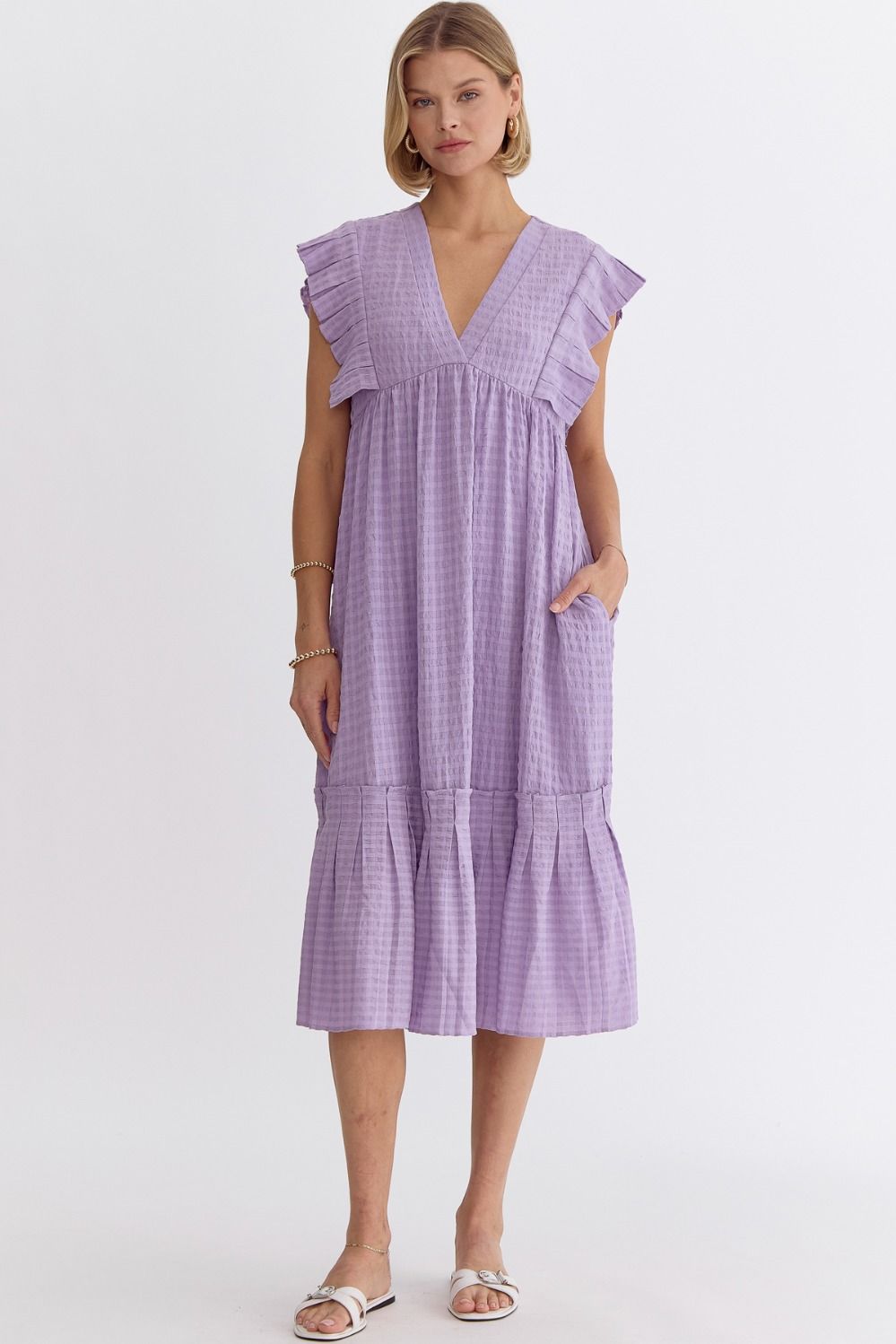 Lavender Textured V-Neck Dress