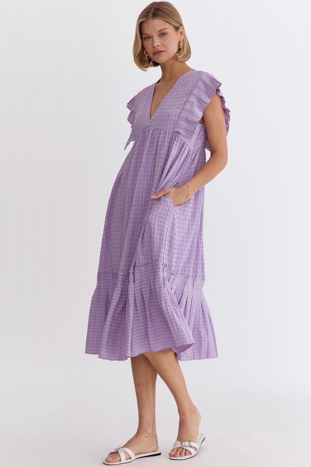 Lavender Textured V-Neck Dress