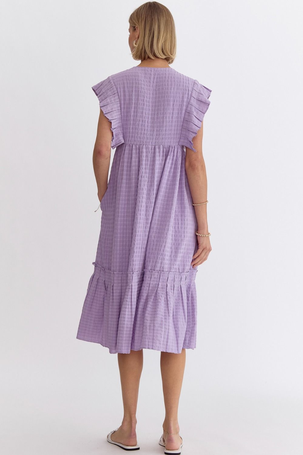 Lavender Textured V-Neck Dress