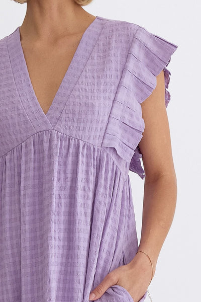 Lavender Textured V-Neck Dress