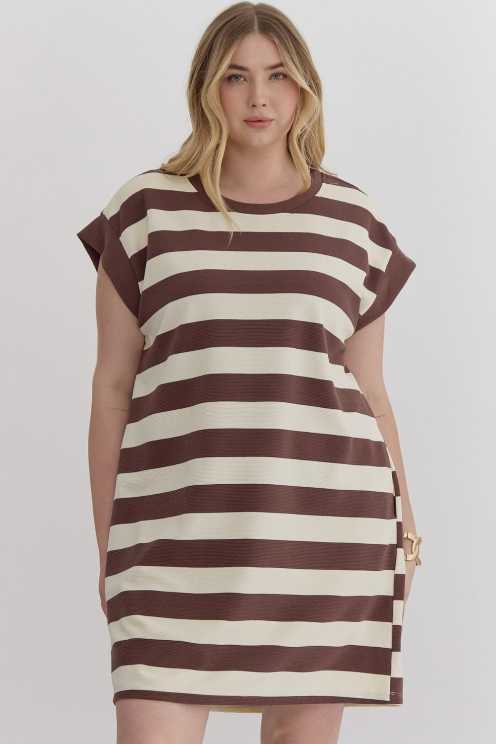 Brown / Striped Sleeveless Mini Dress