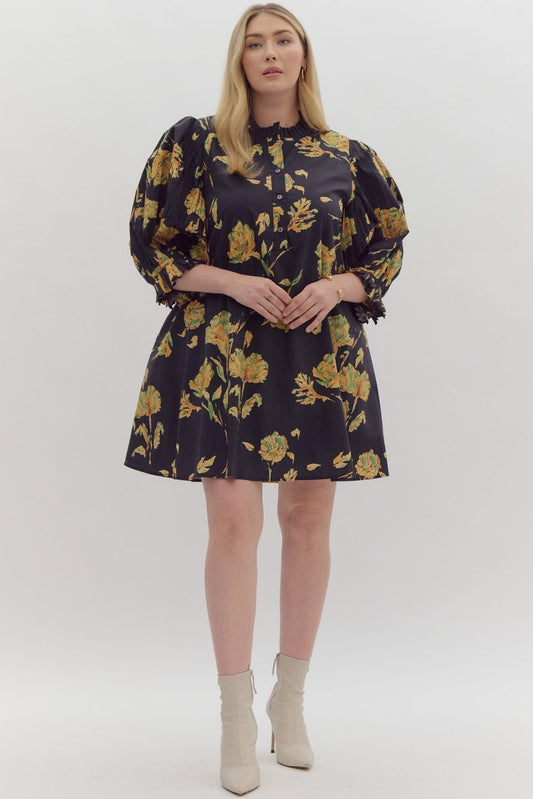 Floral Print Puff Sleeve Mini Dress