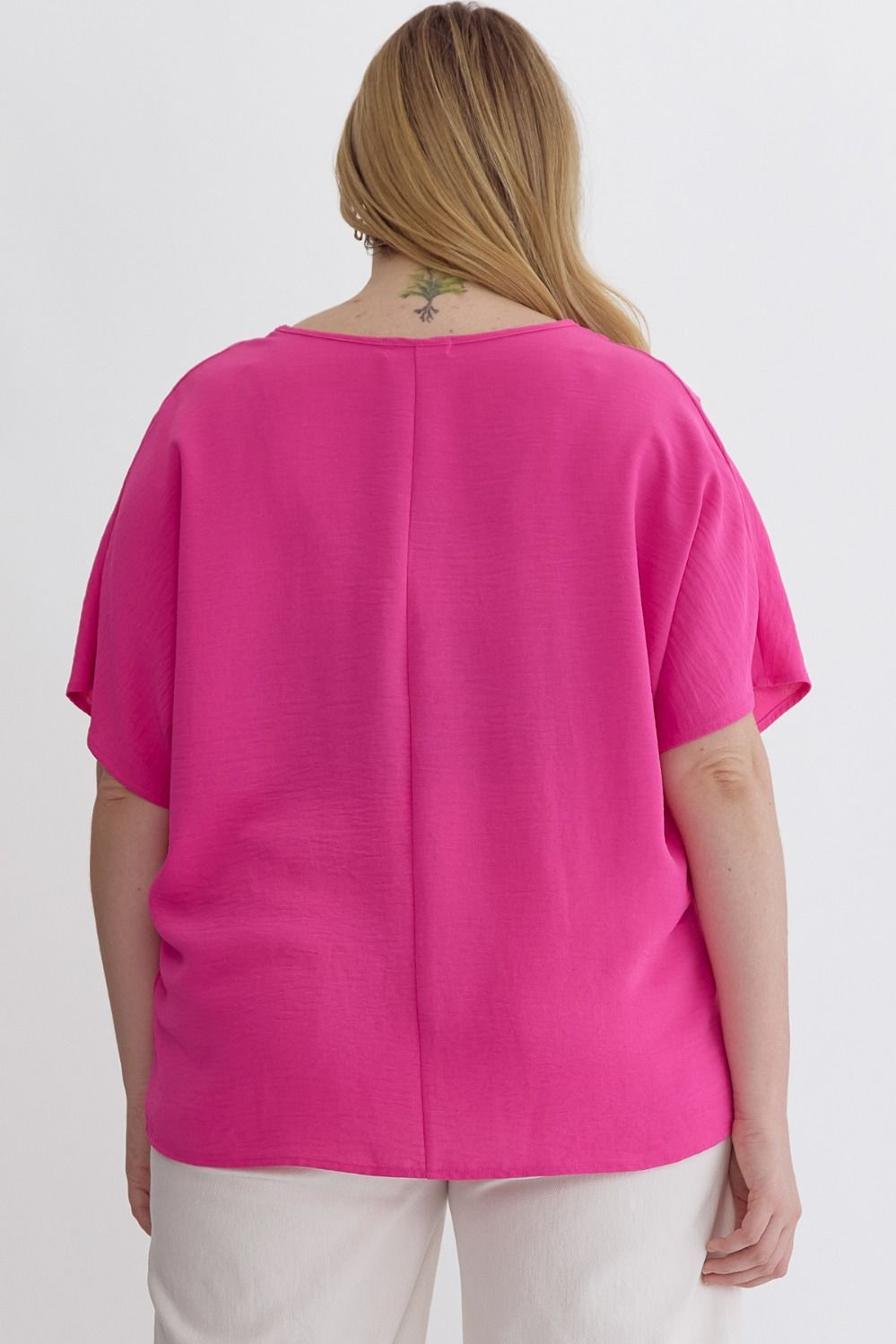 Solid V-Neck Asymmetric Round Hem