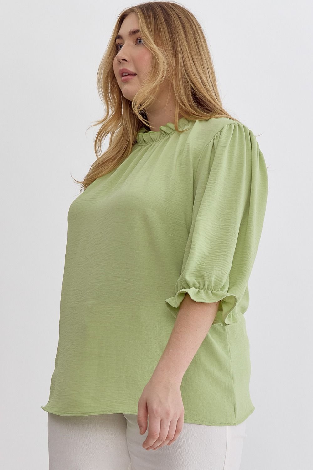 Solid Half Sleeve Mock Neck Top